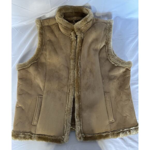 Faux Shearling Jaclyn Smith Vest XXL Suede Look Zip Front Fuzzy Soft Lined - Picture 4 of 13